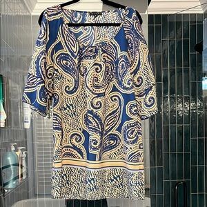 Glam Blue and Cream Patterned Dress